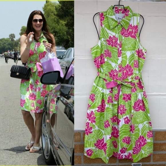 Lilly Pulitzer Green Pink Lily Frog Floral dopamine dressing rockabilly Dress 14 - Picture 1 of 16